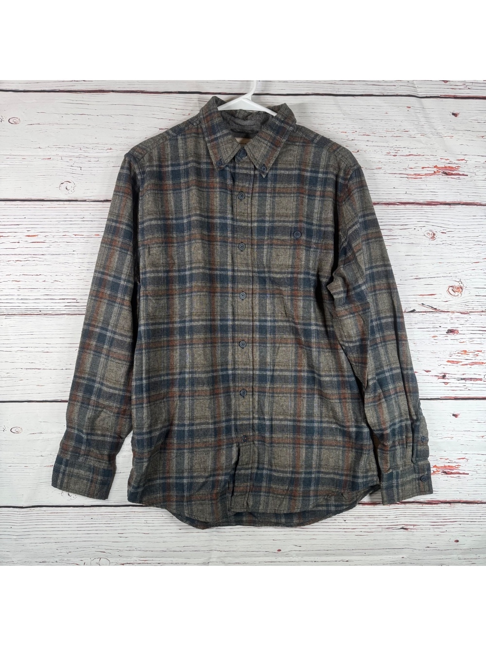 Men's Long Sleeve Plaid Button-Up Shirt, Cotton/Polyester Blend